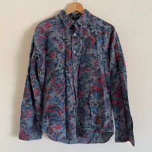 Gap 1969 Shirt Mens Size M Blue Red Floral Long Sleeve Casual Button Up Vintage